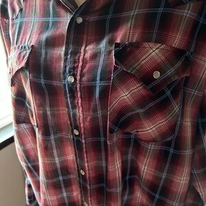 Ely Cattleman Burgundy and Blue Plaid Shirt